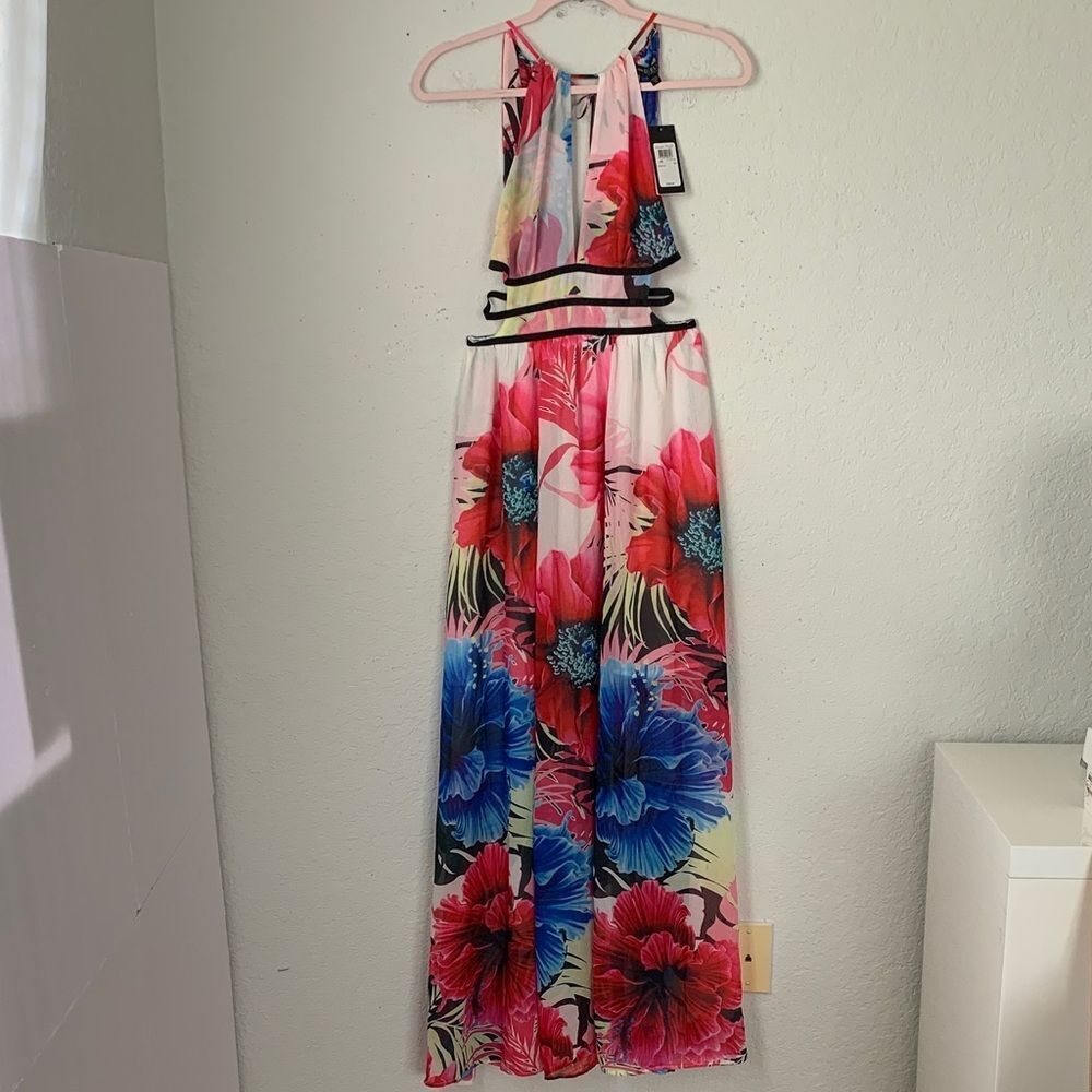 NWT Guess Floral Halter Lightweight Maxi Dress in Pink & Blue Size XS - Picture 5 of 12